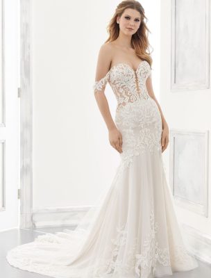 Mori Lee 2190, 10UK (petite length), Ivory/Honey 
