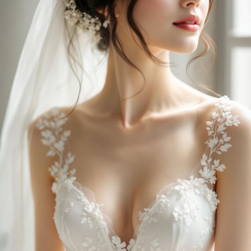 Embroidery wedding dress detail at London Bride, South London